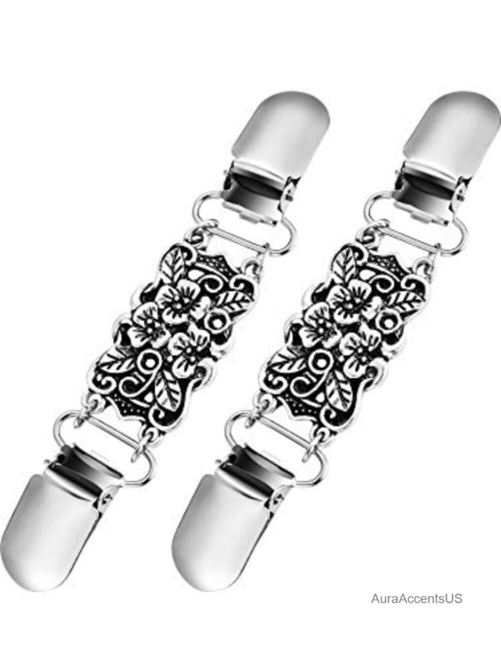 Vintage Flower Cardigan Sweater Clips, 2 Pairs Zinc Alloy Dress Clips, Shawl